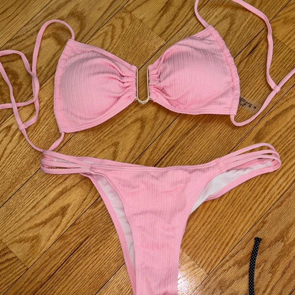 Pink Ribbed Bikini Set